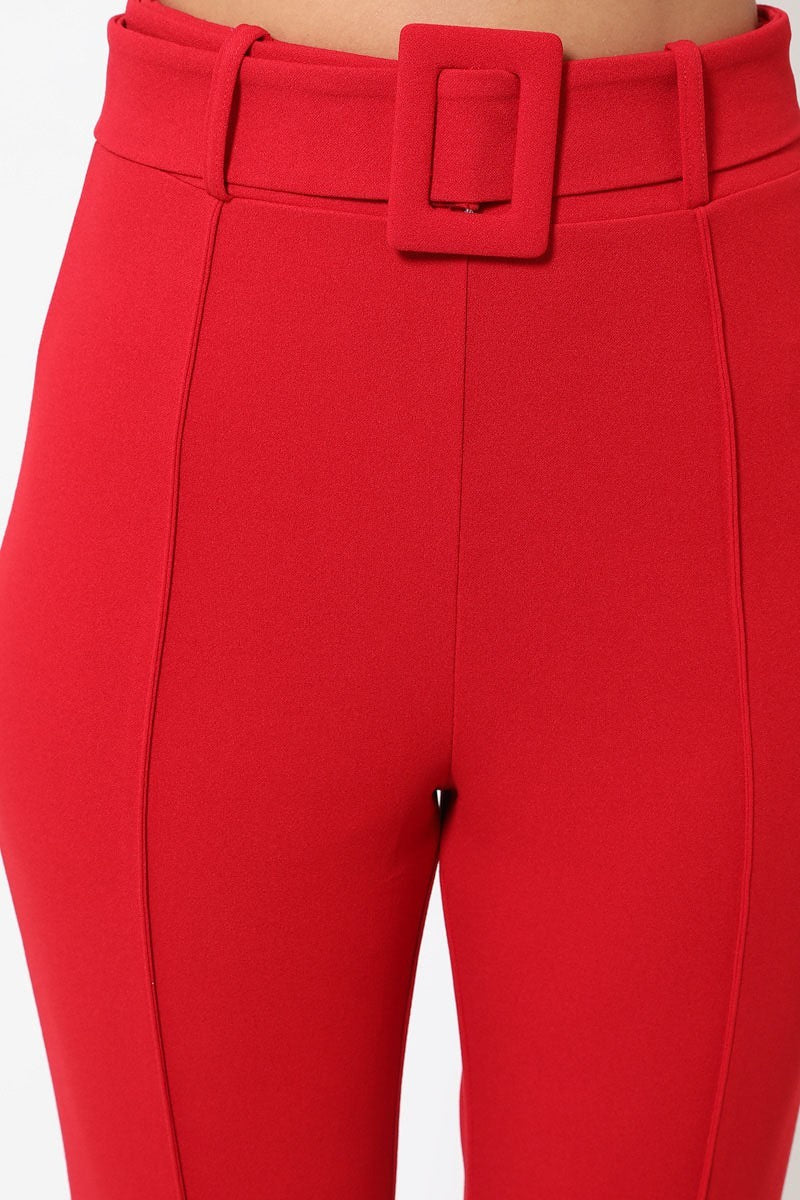 Ankle Tapered Self-fabric Buckle Belt Pants product image