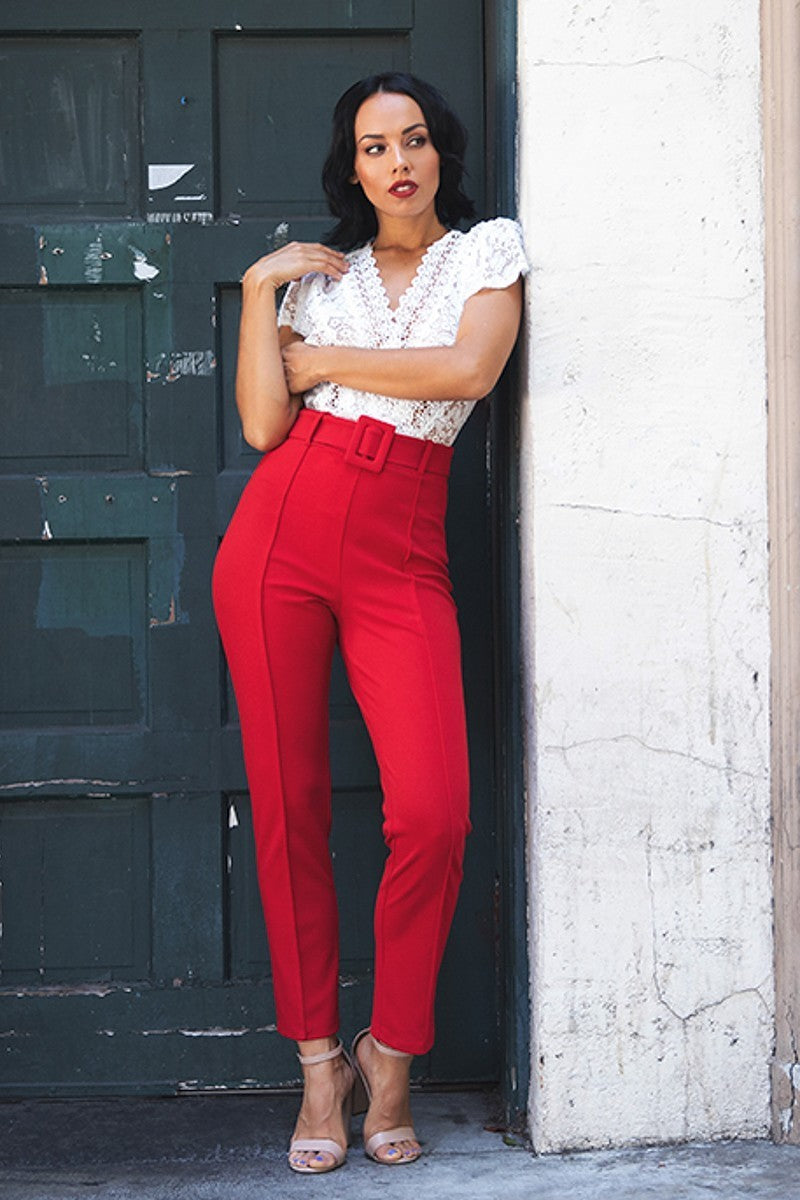 Ankle Tapered Self-fabric Buckle Belt Pants product image