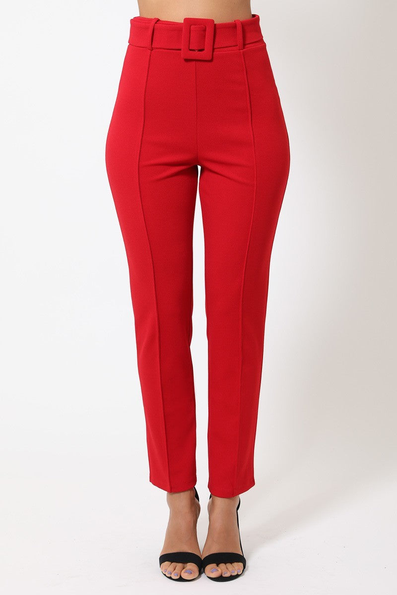 Ankle Tapered Self-fabric Buckle Belt Pants product image