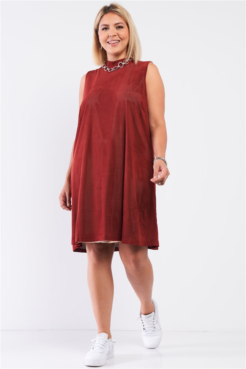 Plus Rust And Nude Illusion High Neck Swing Dress product image