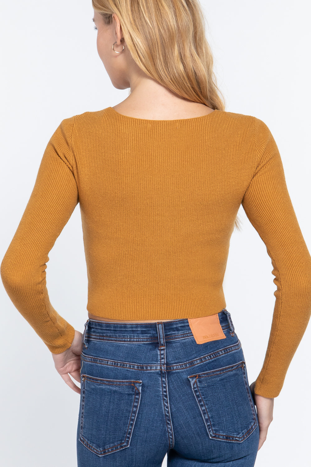 V-neck Front Knotted Crop Sweater product image