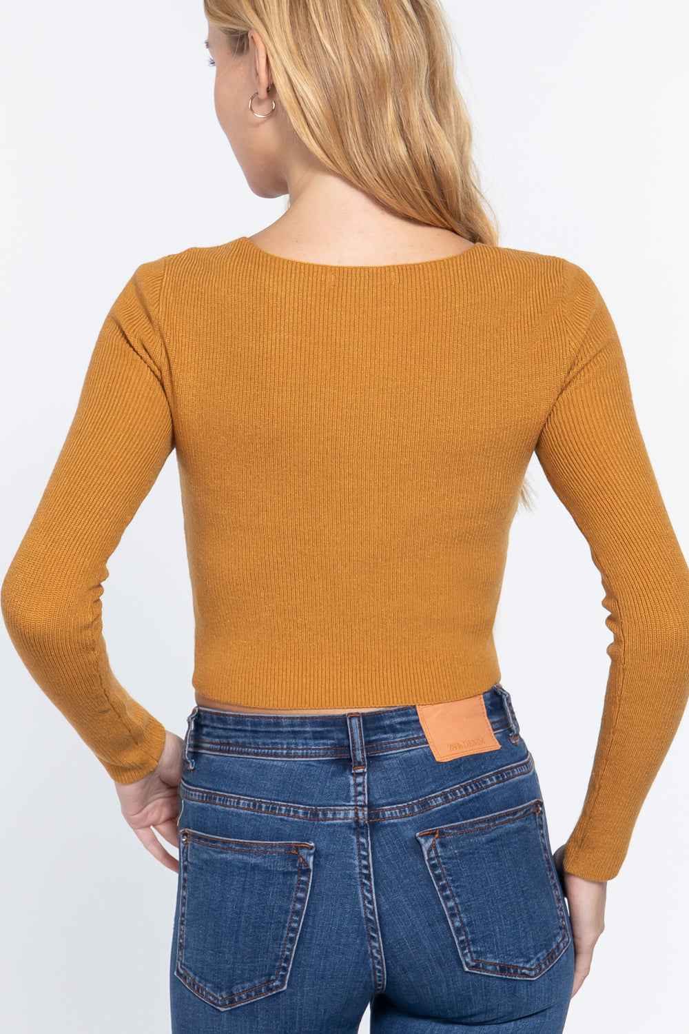V-neck Front Knotted Crop Sweater V-neck Front Knotted Crop Sweater