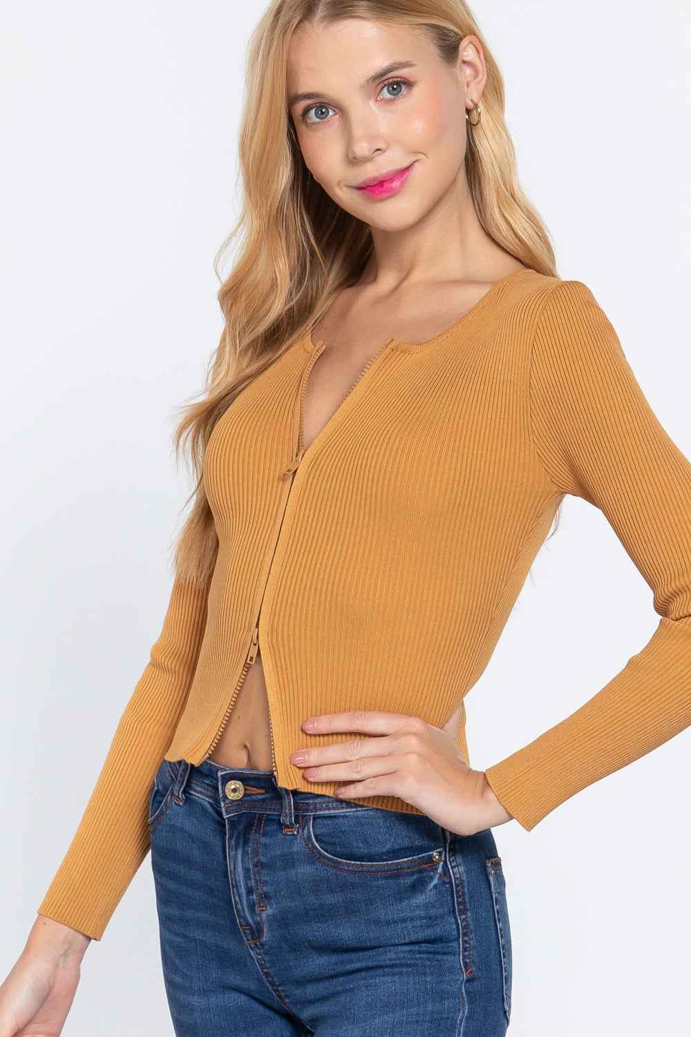 Rib Sweater Top W/front Zipper Rib Sweater Top W/front Zipper