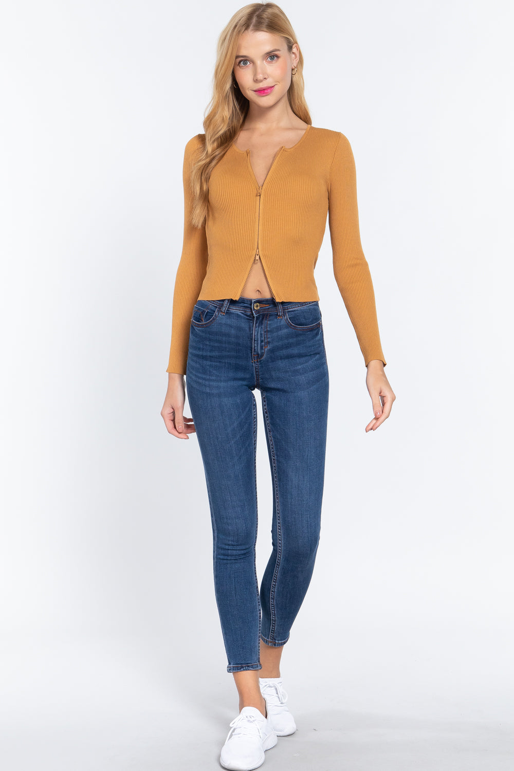 Rib Sweater Top W/front Zipper product image