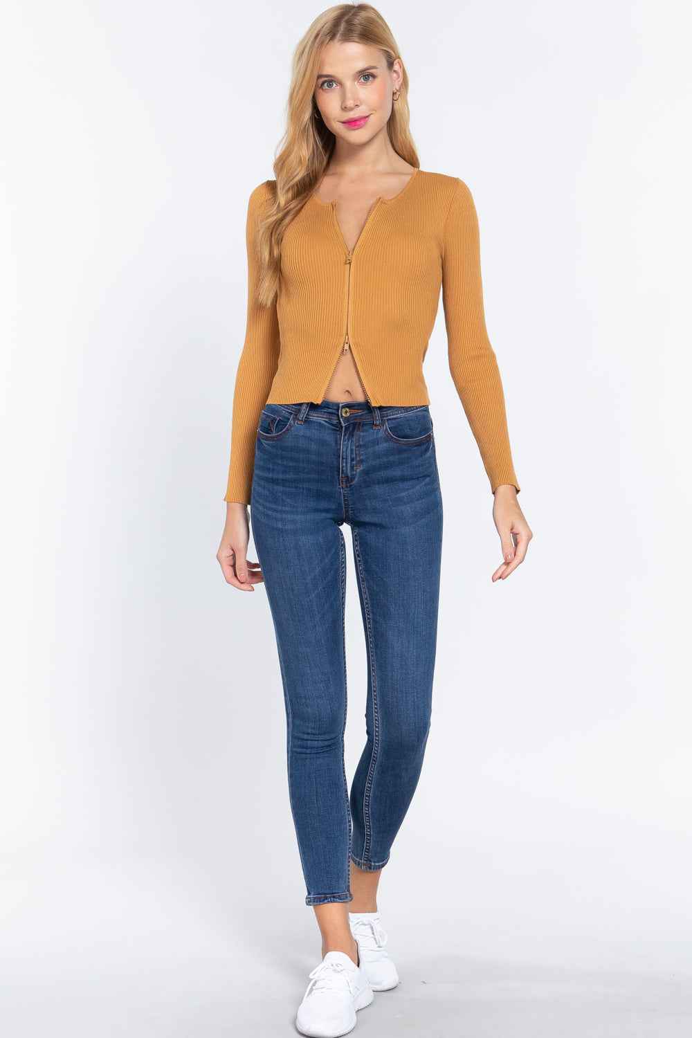 Rib Sweater Top W/front Zipper Rib Sweater Top W/front Zipper