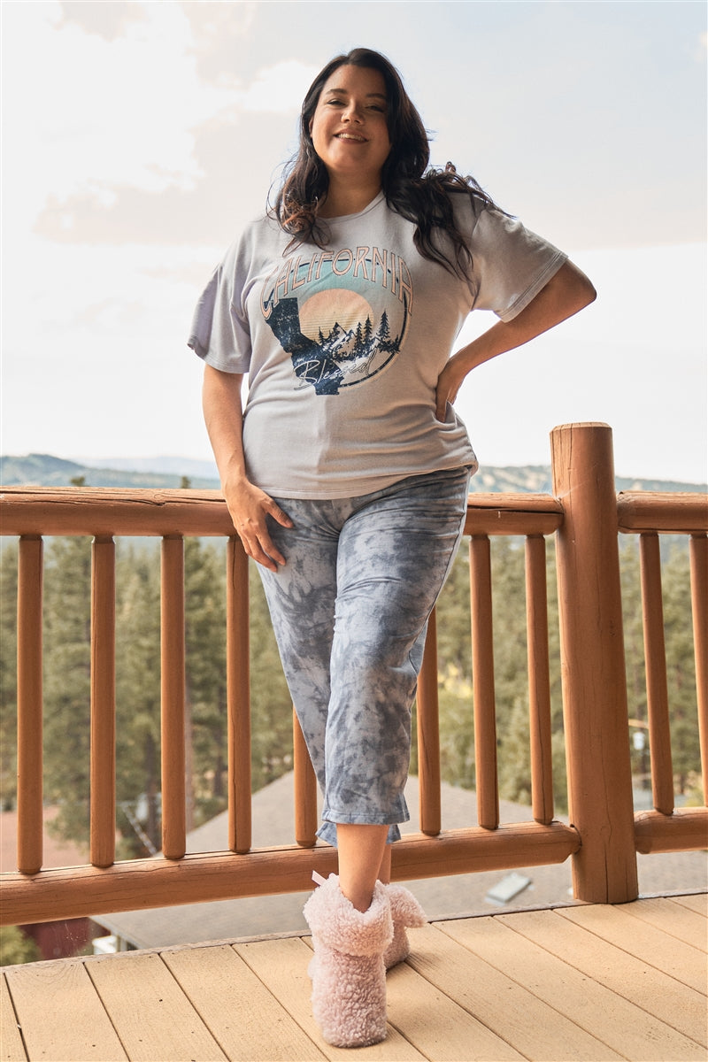 Plus Navy Tie-dye High-waisted Sweatpants product image