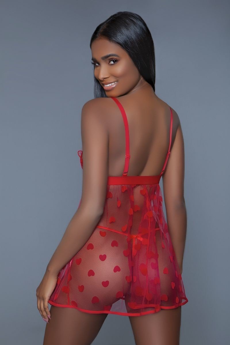 1 Piece Fine Mesh Heart Designed Slip Dress product image