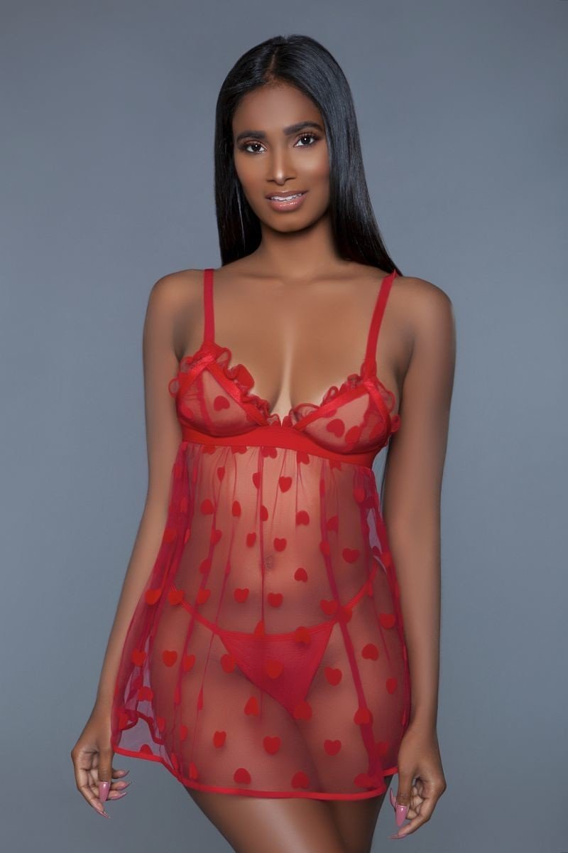 1 Piece Fine Mesh Heart Designed Slip Dress product image