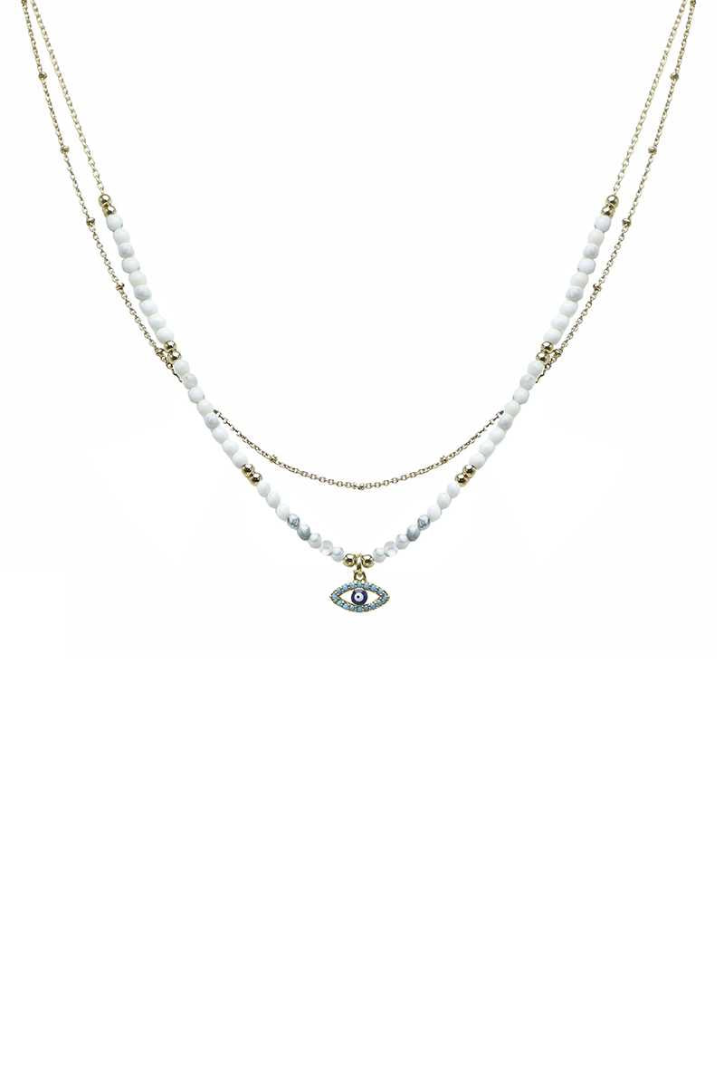 2 Layered Metal Seed Bead Evil Eye Pendant Necklace product image