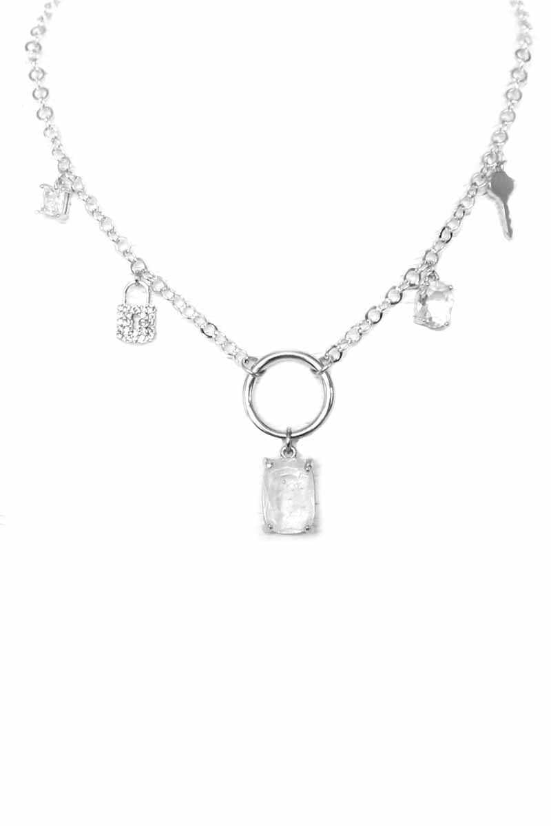 Metal Chain Crystal Stone Lock And Key Dangle Necklace product image