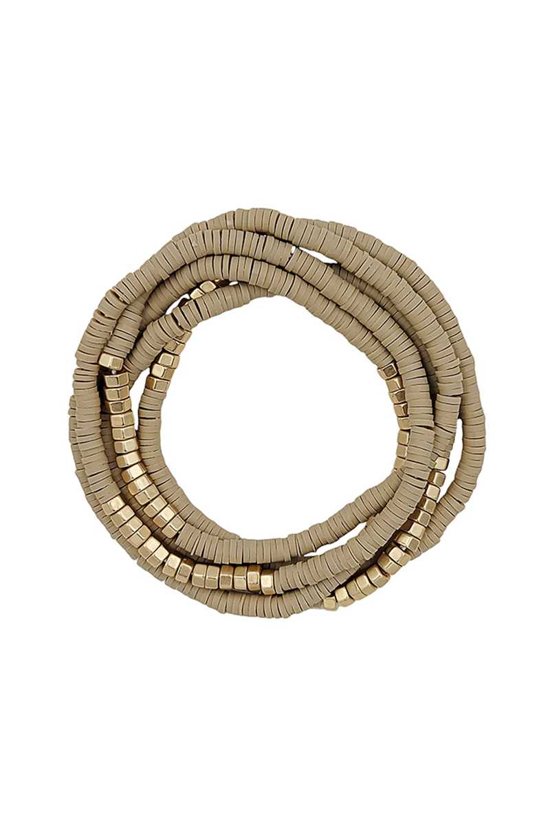 Metal Rubber Disc Bead Stretch Multi Bracelet 5 Pc Set product image