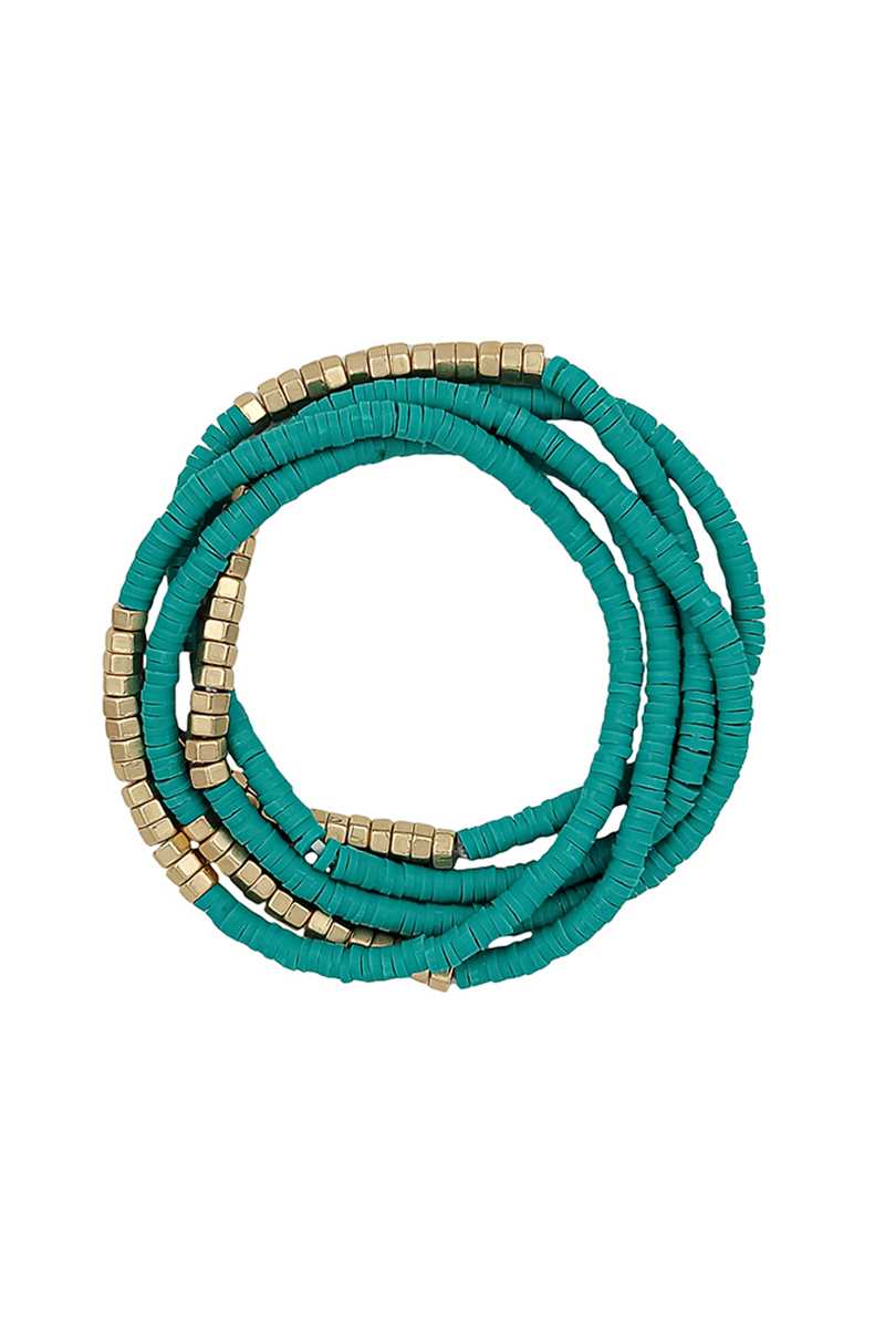 Metal Rubber Disc Bead Stretch Multi Bracelet 5 Pc Set product image