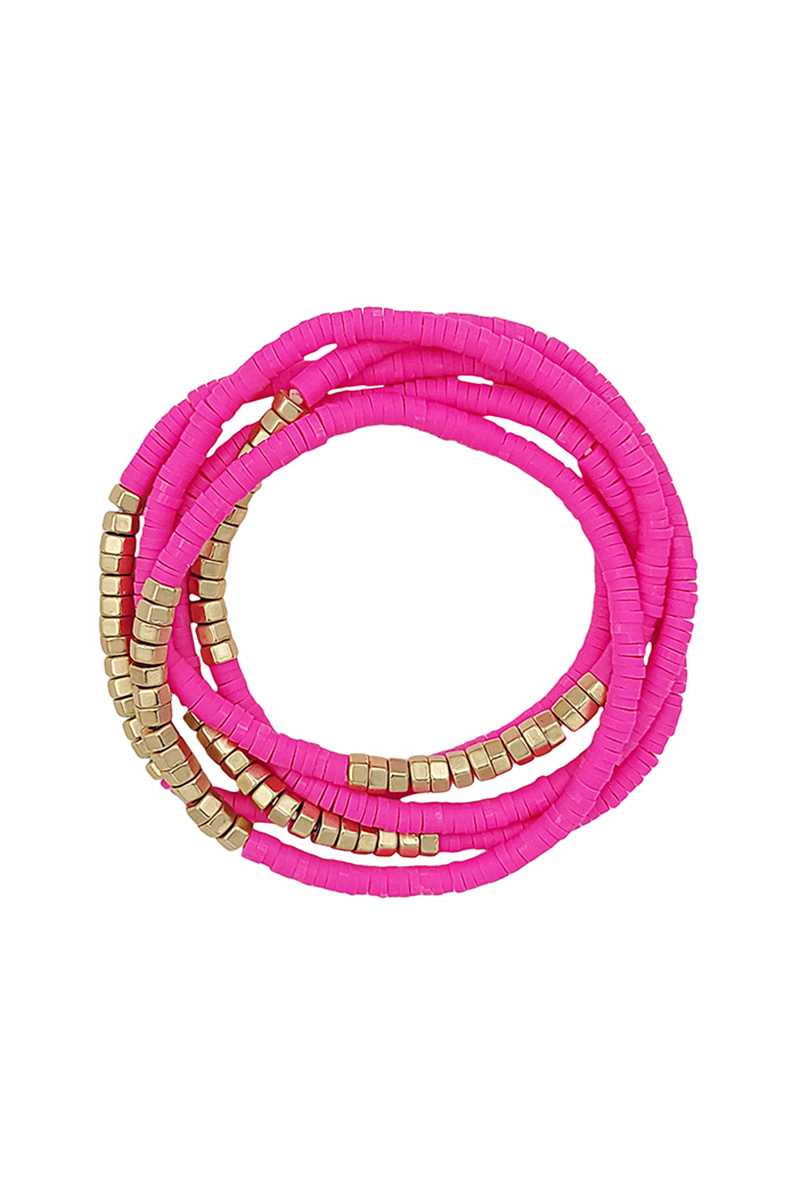 Metal Rubber Disc Bead Stretch Multi Bracelet 5 Pc Set product image