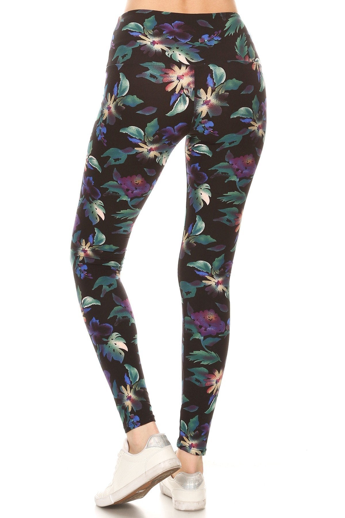 Long Yoga Style Banded Lined Floral Printed Knit Legging With High Waist product image