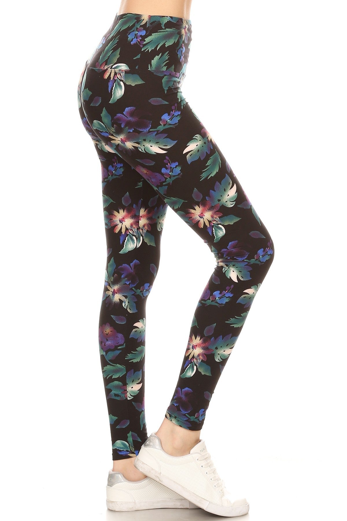Long Yoga Style Banded Lined Floral Printed Knit Legging With High Waist product image