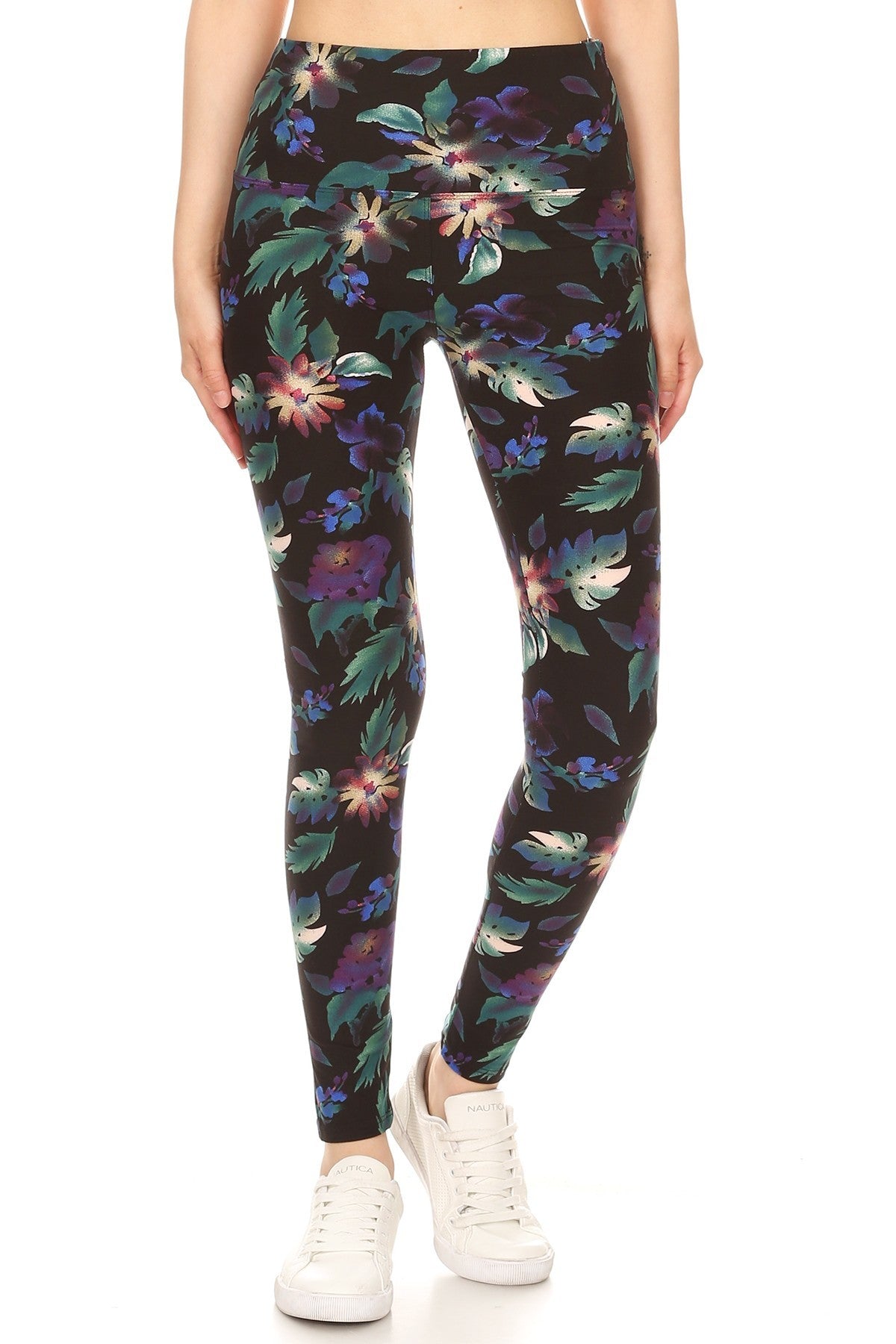 Long Yoga Style Banded Lined Floral Printed Knit Legging With High Waist product image