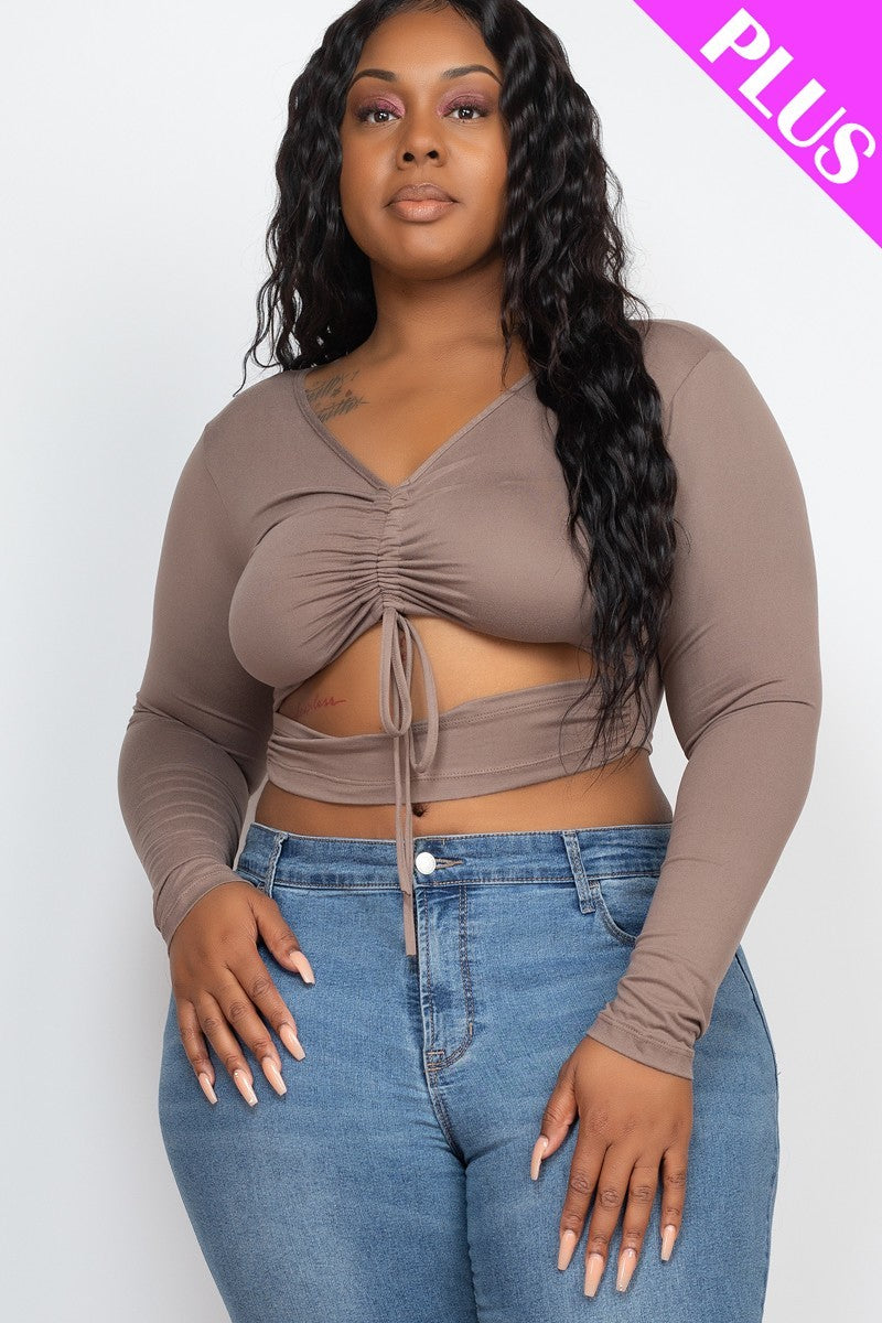 Plus Size Drawstring Ruched Cutout Crop Top product image