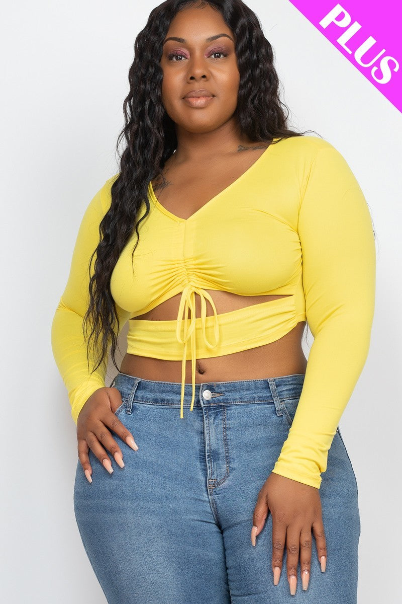 Plus Size Drawstring Ruched Cutout Crop Top product image