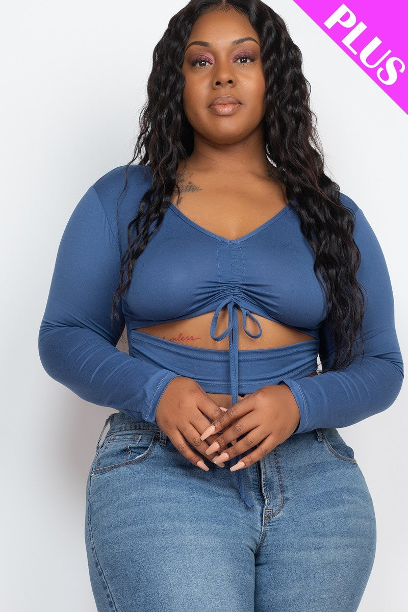 Plus Size Drawstring Ruched Cutout Crop Top product image