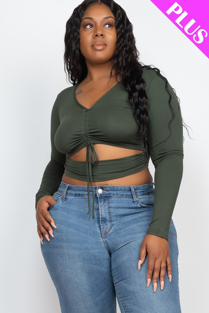 Plus Size Drawstring Ruched Cutout Crop Top product image
