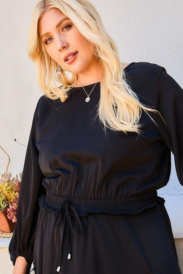 Round Neck 3/4 Bubble Sleeve Gingham Ruffle Romper product image