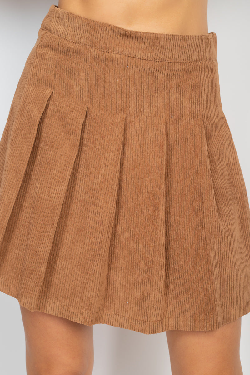 A-line Corduroy Pleated Mini Skirt product image