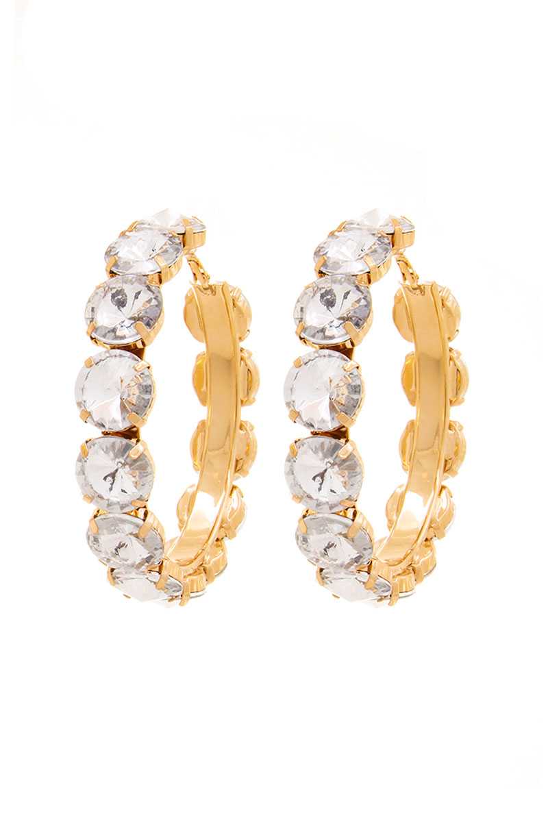 Rhinestone 3.25 Inch Classic Hoop Earring product image