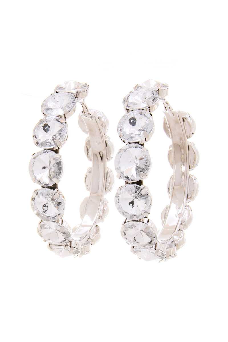 Rhinestone 3.25 Inch Classic Hoop Earring product image