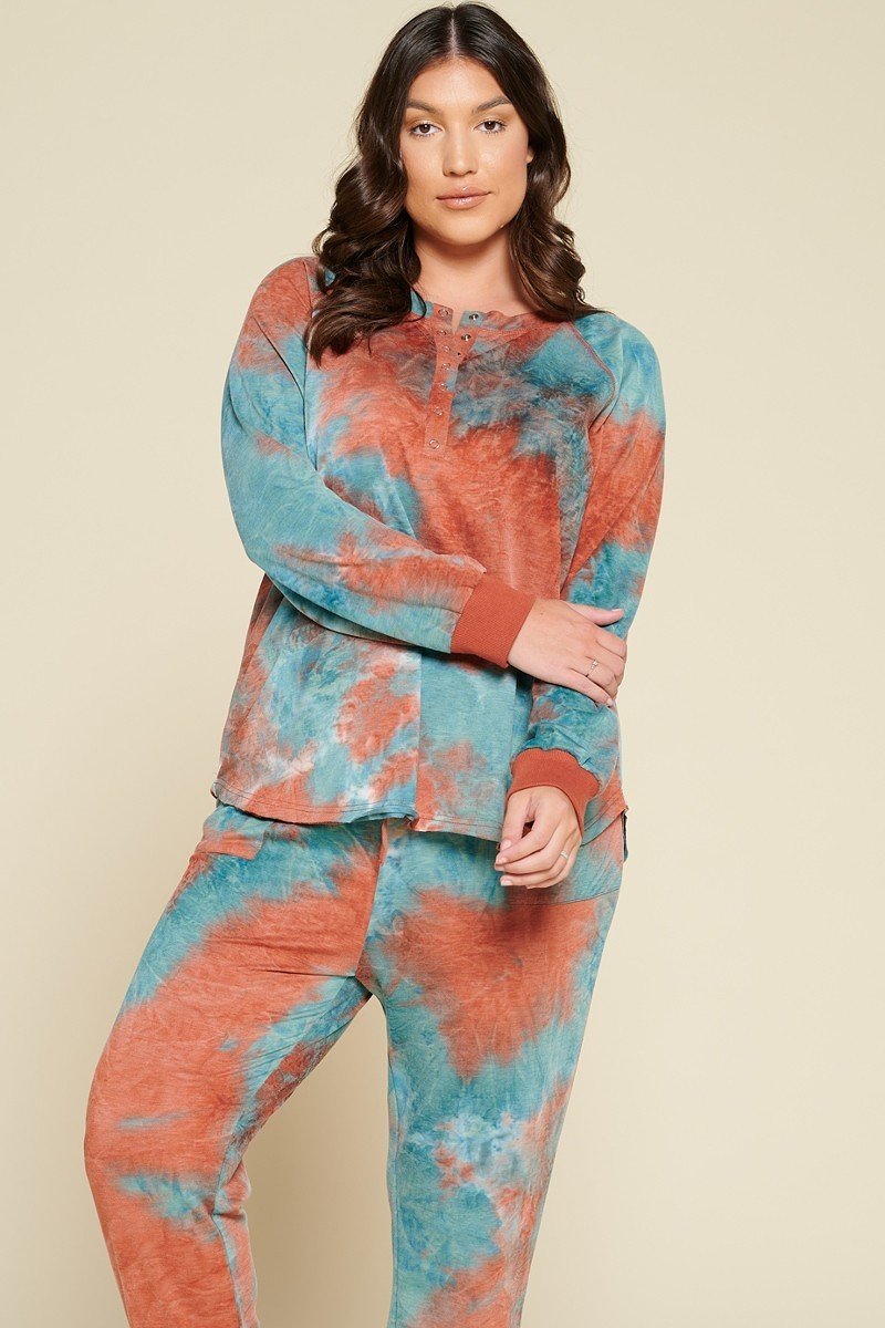 Tie-dye Printed French Terry Knit Loungewear Sets product image