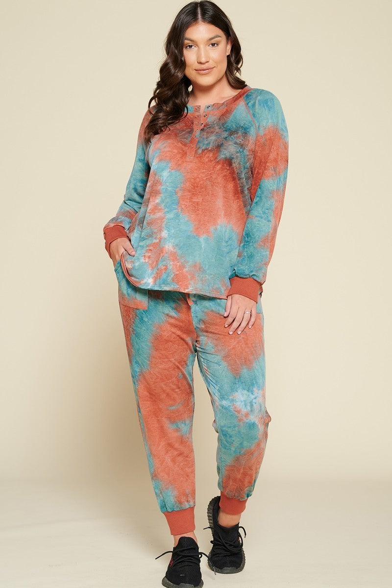 Tie-dye Printed French Terry Knit Loungewear Sets product image