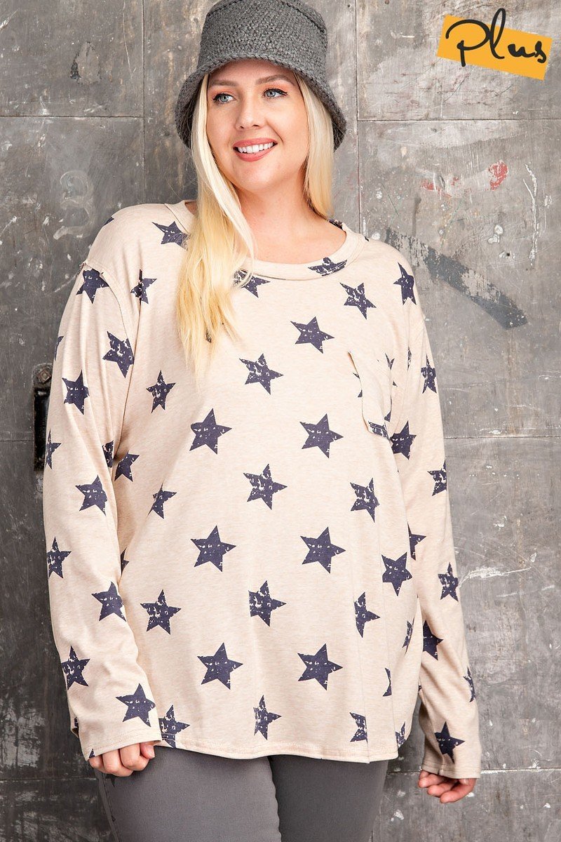 Plus Size Star Printed Poly Rayon Loose Fit Top product image