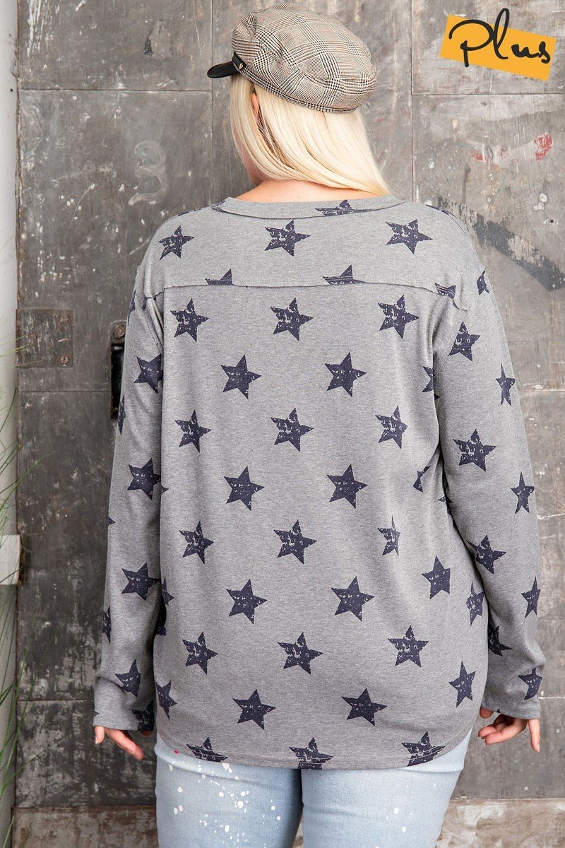 Plus Size Star Printed Poly Rayon Loose Fit Top product image