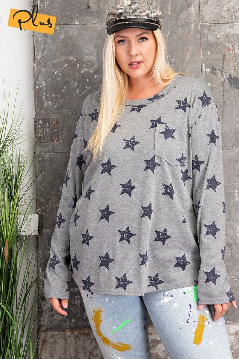 Plus Size Star Printed Poly Rayon Loose Fit Top product image