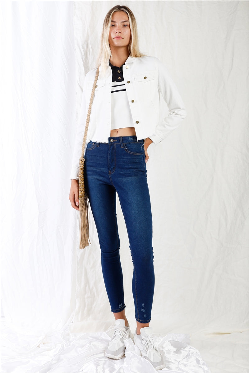 Dark Blue High-waisted With Rips Skinny Denim Jeans product image