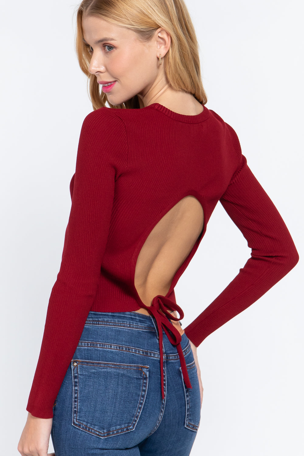 Long Slv Open Back Sweater Top product image