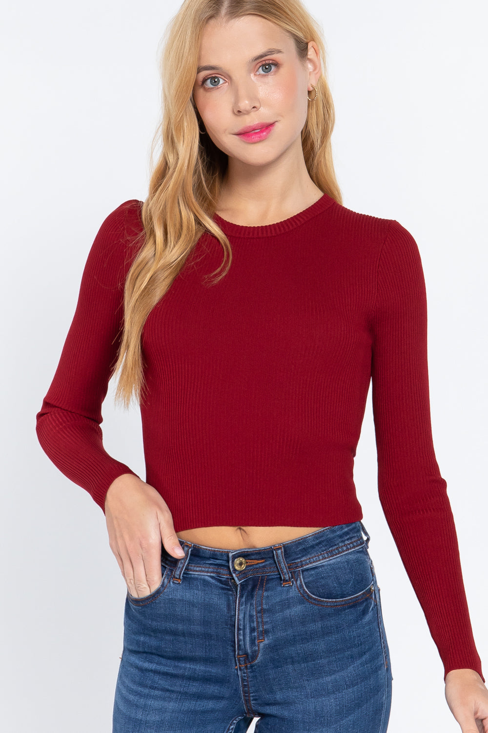 Long Slv Open Back Sweater Top product image