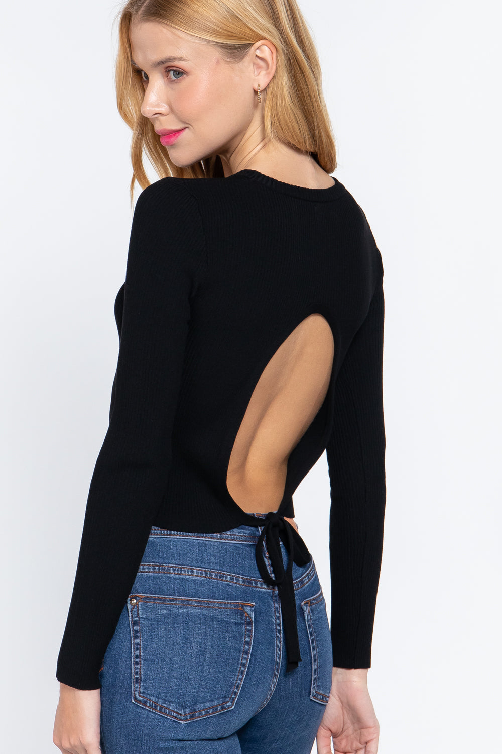 Long Slv Open Back Sweater Top product image