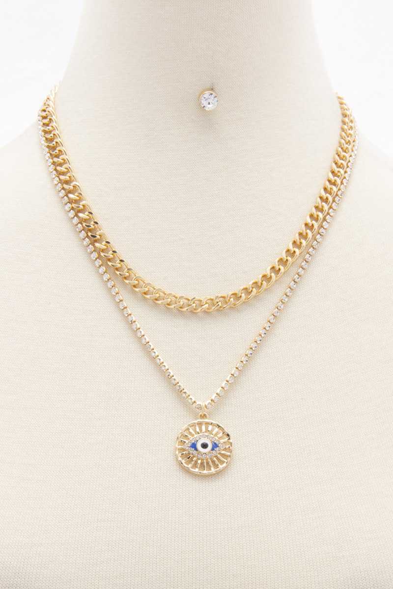 Eye Charm Rhinestone Layered Necklace product image
