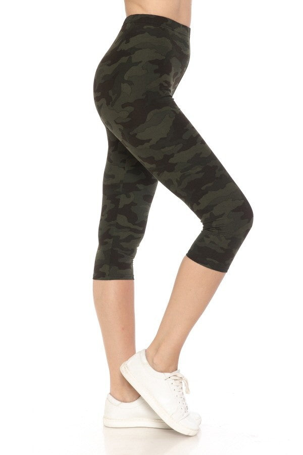 Multi-color Print, Cropped Capri Leggings In A Fitted Style With A Banded High Waist product image