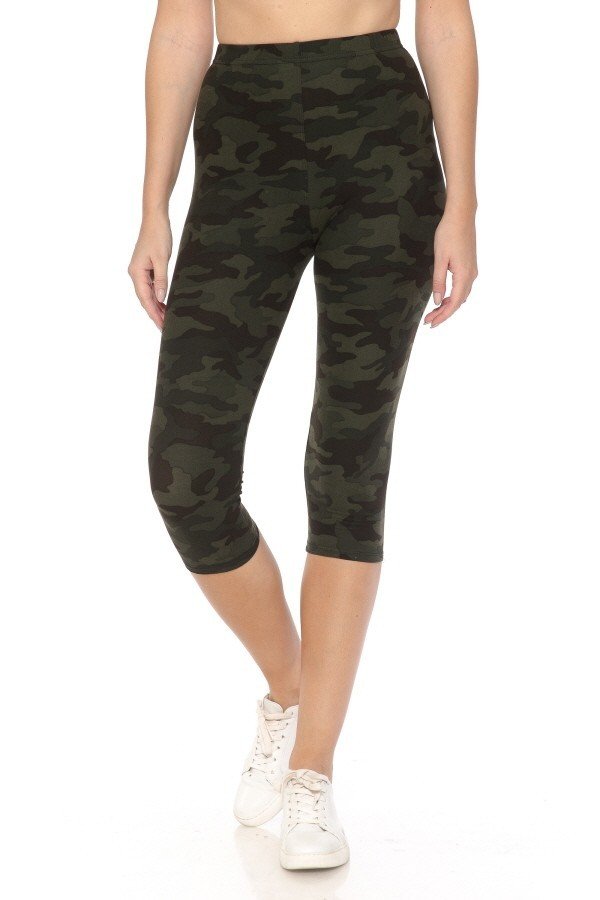 Multi-color Print, Cropped Capri Leggings In A Fitted Style With A Banded High Waist product image