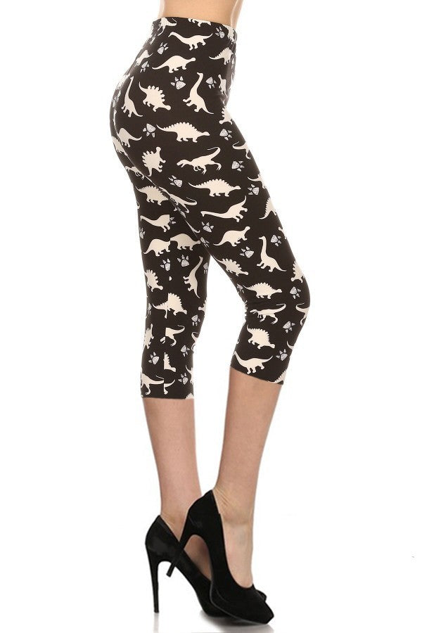 Dinosaur Printed High Waisted Capri Leggings With An Elastic Waist product image