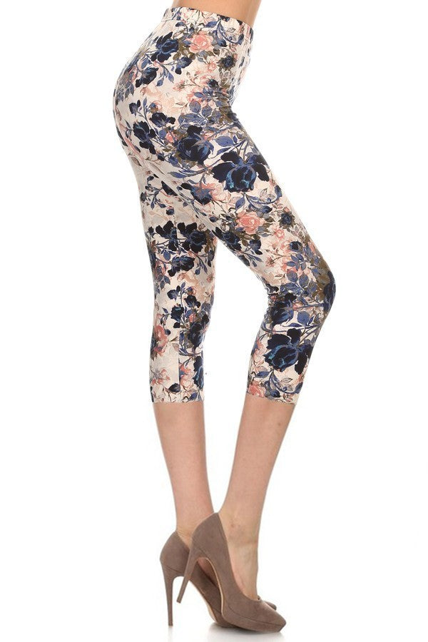 Multi-color Print, Cropped Capri Leggings In A Fitted Style With A Banded High Waist product image