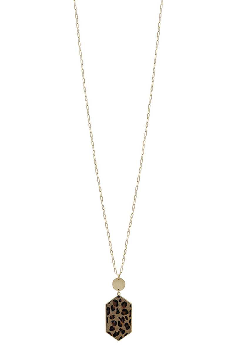 Metal Chain Hexagon Leopard Pendant Long Necklace product image