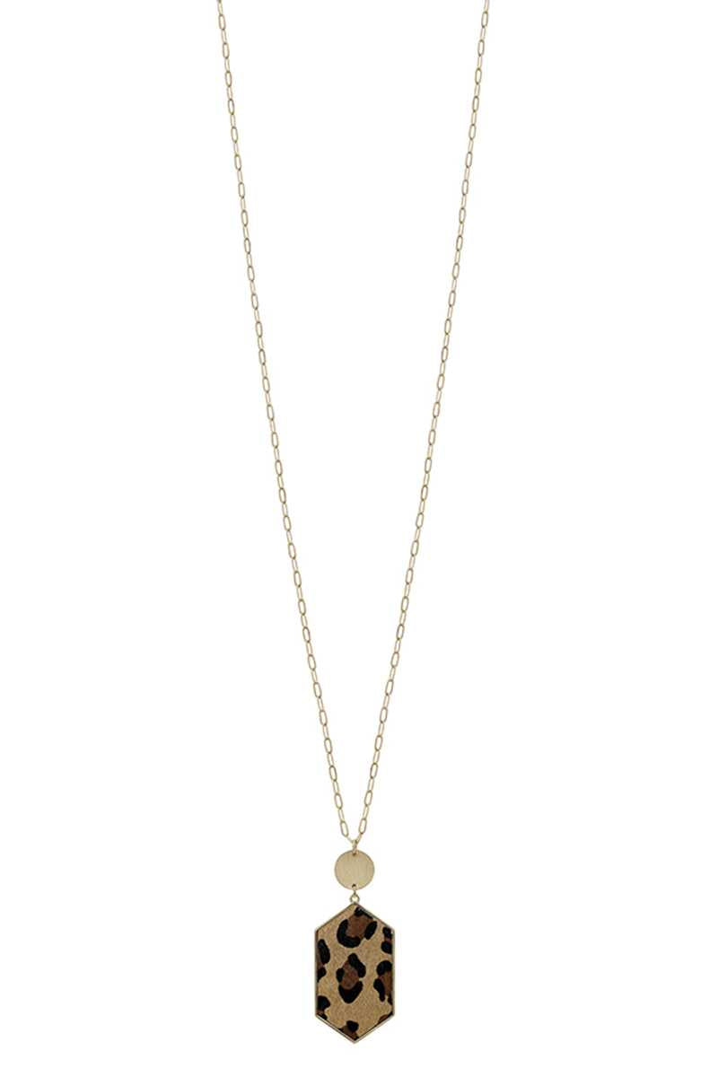 Metal Chain Hexagon Leopard Pendant Long Necklace product image