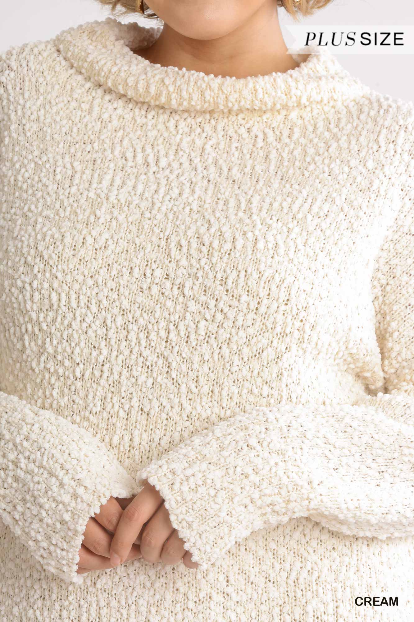 High Cowl Neck Bouclé Long Sleeve Sweater Dress product image