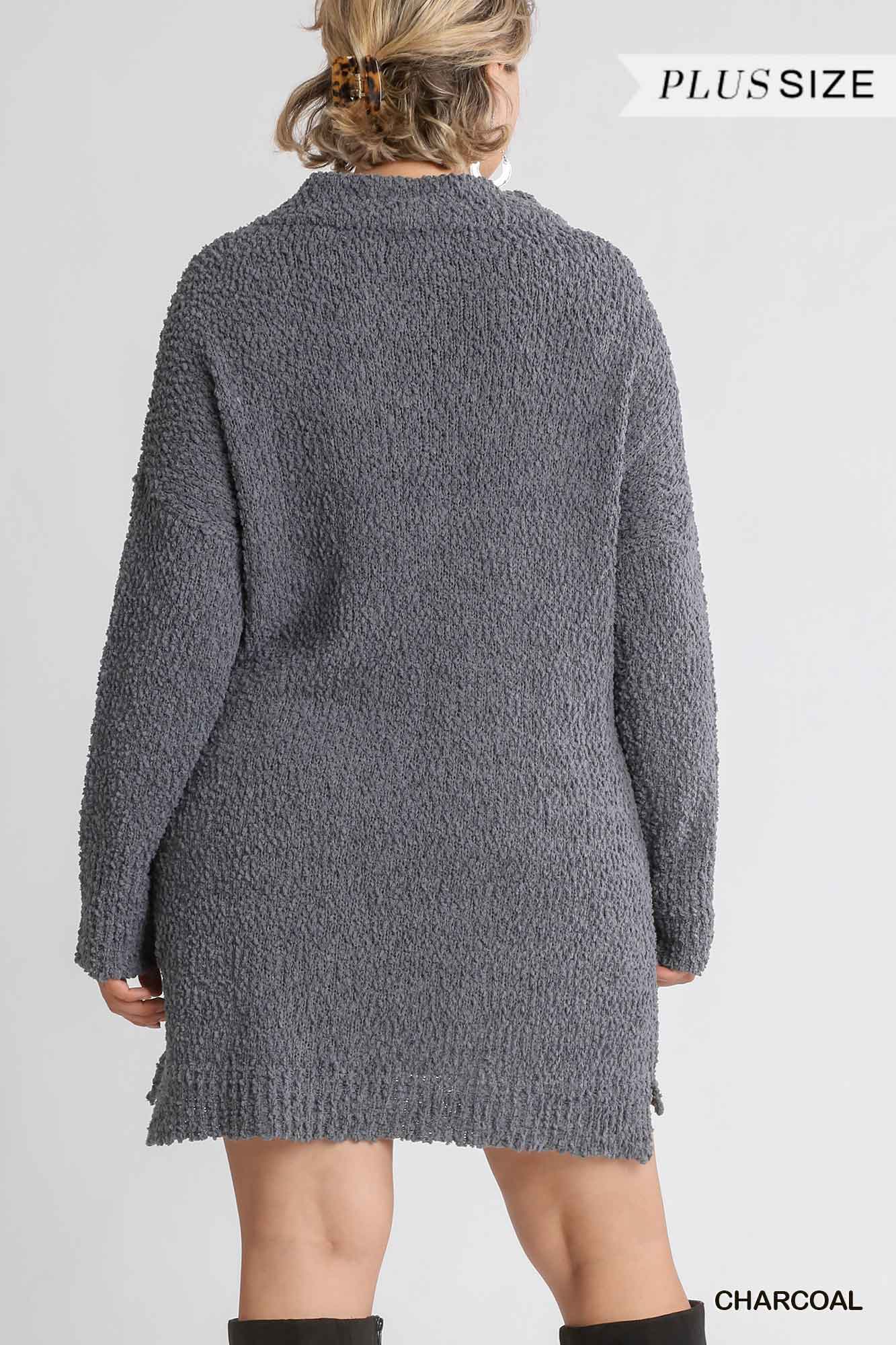 High Cowl Neck Bouclé Long Sleeve Sweater Dress product image