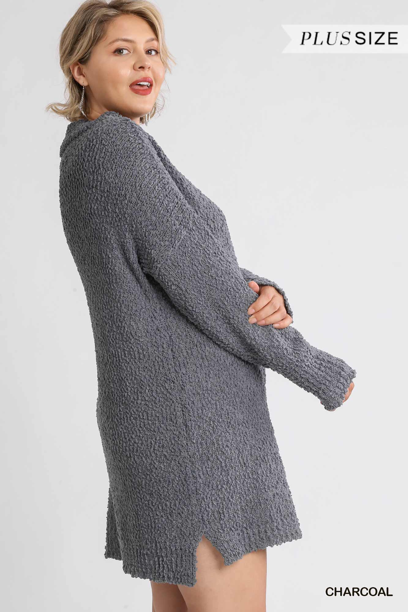 High Cowl Neck Bouclé Long Sleeve Sweater Dress product image