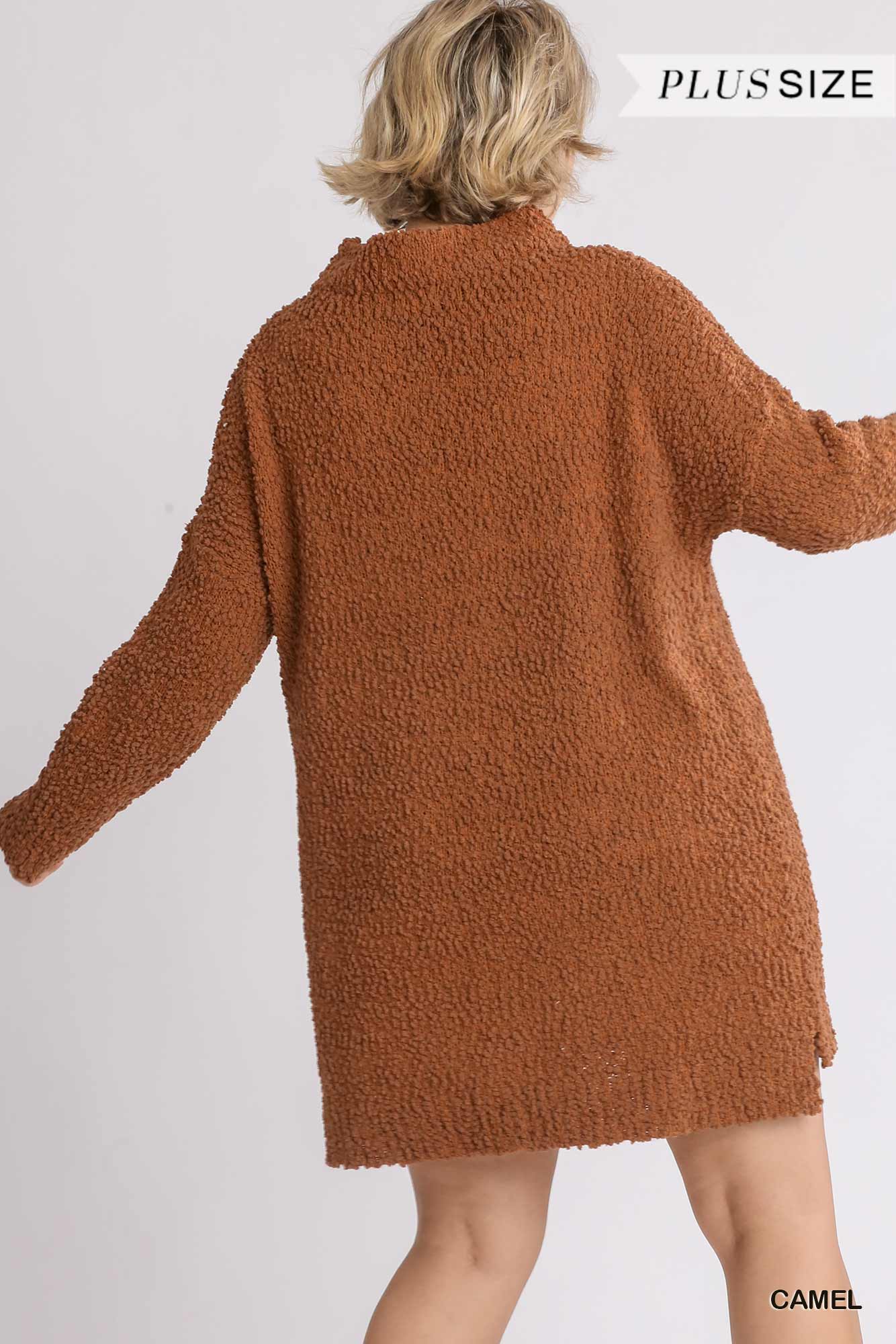 High Cowl Neck Bouclé Long Sleeve Sweater Dress product image