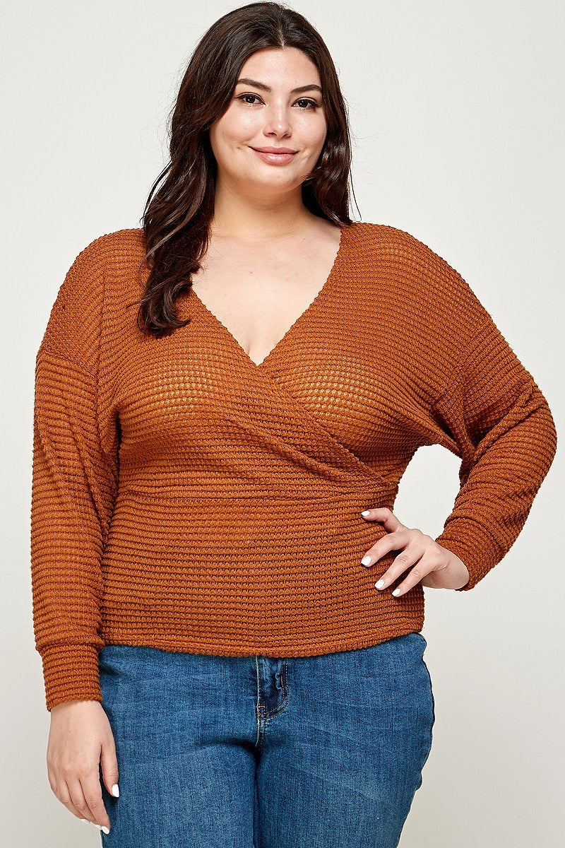 Plus Size Textured Waffle Sweater Knit Top product image