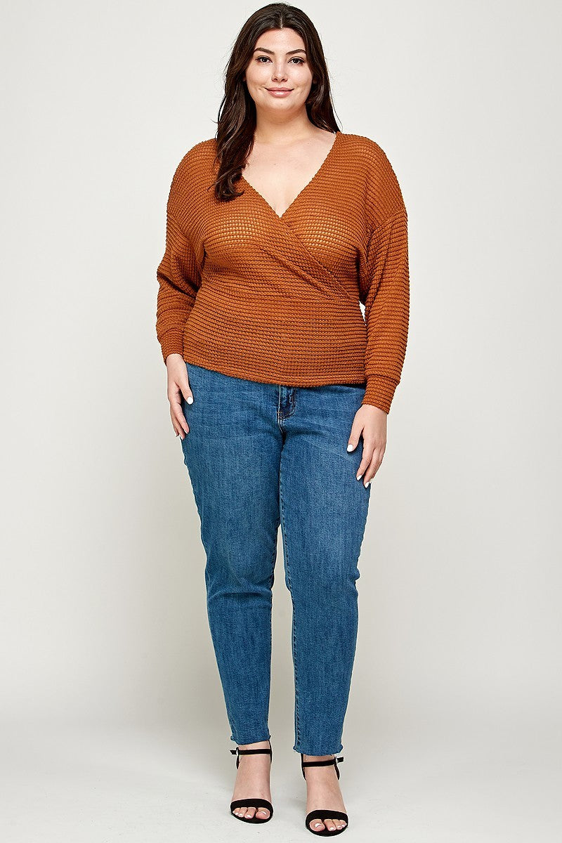 Plus Size Textured Waffle Sweater Knit Top product image
